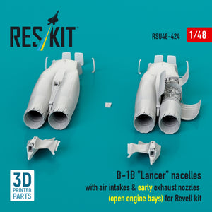 RESKIT RSU48-0424 B-1B "Lancer" nacelles with air intakes &amp; early exhaust nozzles (open engine bay) for Revell kit (3D Printed) 1/48