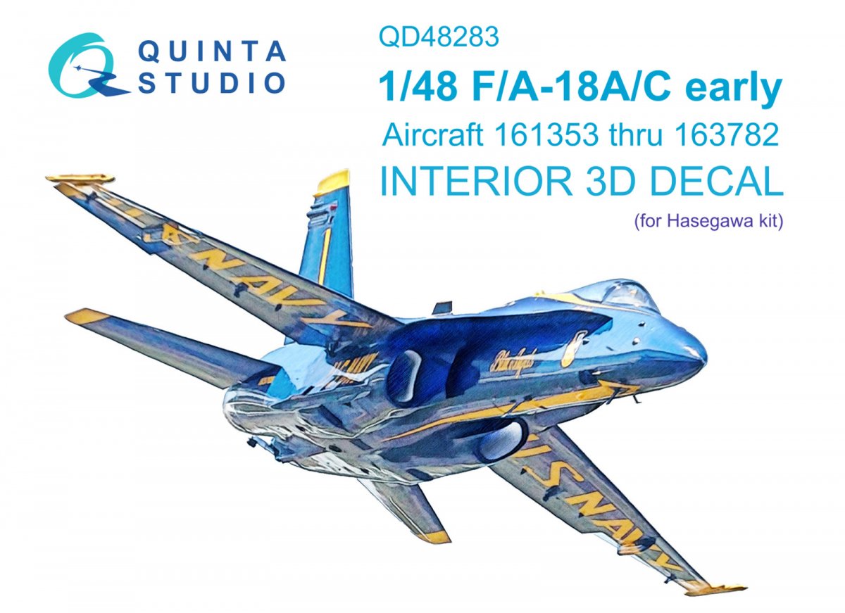 Quinta Studio QD48283 F/A-18A / C early 3D-Printed & coloured Interior on decal paper (Hasegawa) 1/48