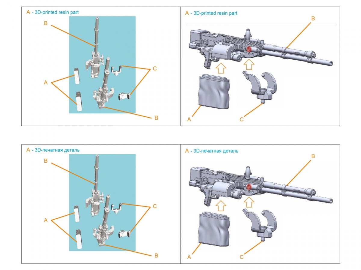 Quinta Studio QT48136 UBT Machine Gun (Soviet, WWII), 2 pcs (for all kits) 1/48