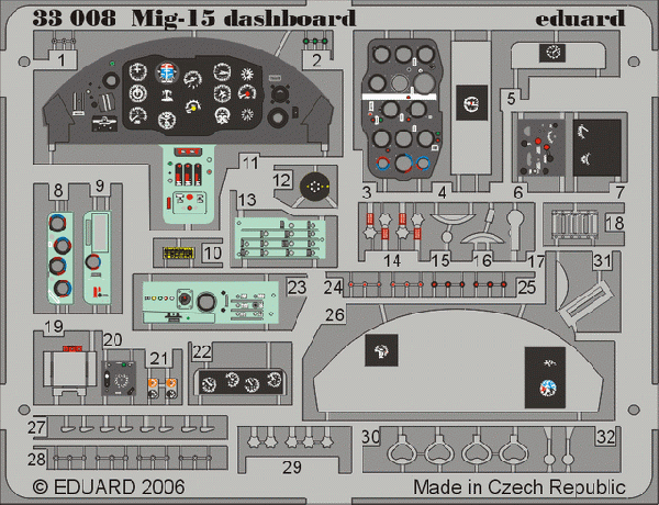 Eduard 33008 MiG-15 dashboard TRUMPETER 1/32