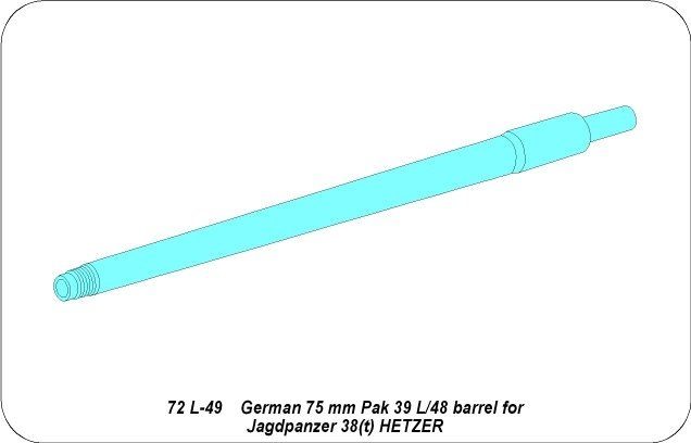 Aber 72L-49 German 75 mm Pak39 L/48 barrel for Hetzer 1/72 – image 3