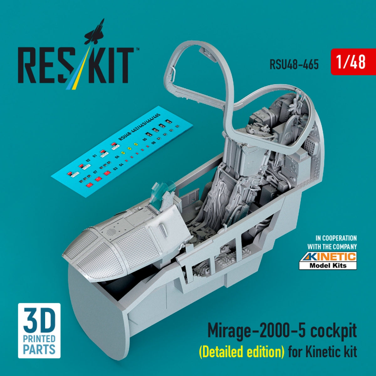 RESKIT RSU48-0465 Mirage-2000-5 cockpit (Detailed edition) for Kinetic kit (3D Printed) 1/48