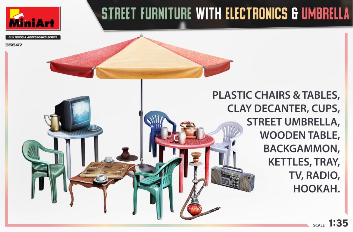 MiniArt 35647 MOBILIER DE RUE AVEC ÉLECTRONIQUE ET PARAPLUIE 1/35 – image 2