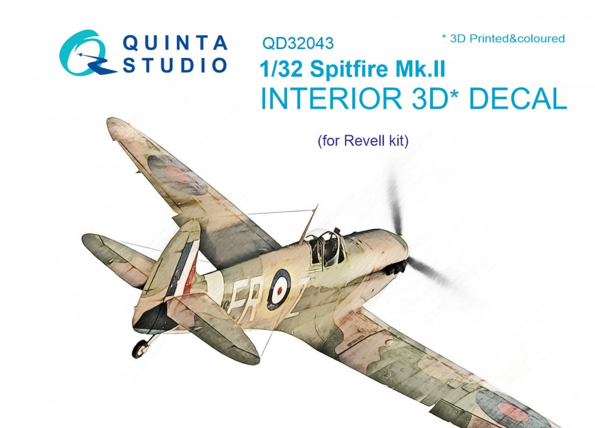 Quinta Studio QD32043 Spitfire Mk. II 3D-Printed &amp; colored Interior on decal paper (for Revell kit) 1/32