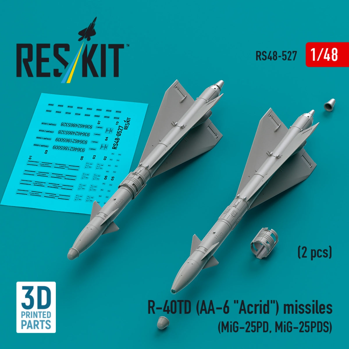 Missiles RESKIT RS48-0527 R-40TD (AA-6 « Acrid ») (2 pièces) (impression 3D) 1/48