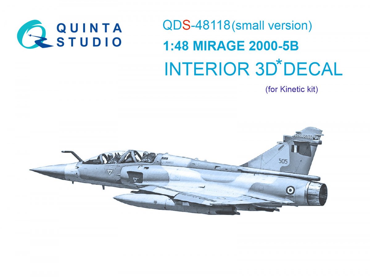 Quinta Studio QDS-48118 Mirage 2000-5B 3D-Printed & coloured Interior on decal paper (Kinetic) (Small version) 1/48