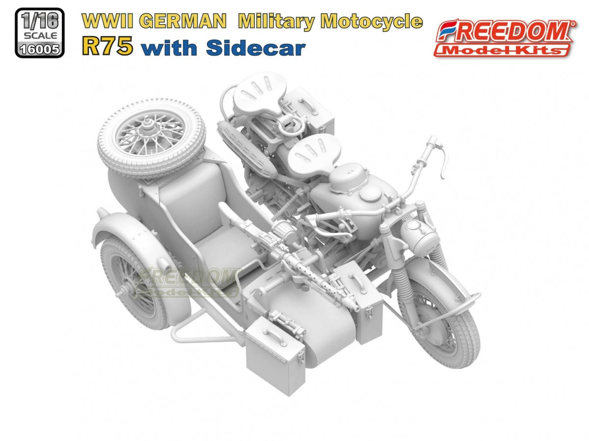 Freedom 16005 R75 with Sidecar WWII German Motorcycle 1/16 – zdjęcie 4