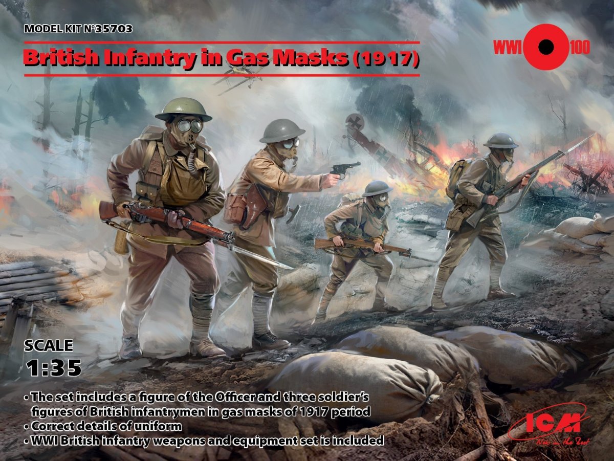 ICM 35703 British Infantry in Gas Masks (1917) (4 figures) 1/35