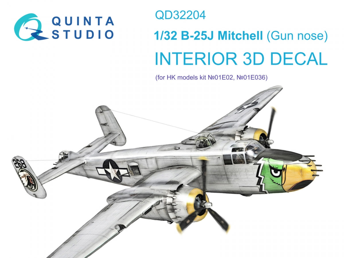 Quinta Studio QD32204 B-25J Mitchell Gun nose 3D-Printed & coloured Interior on decal paper (HK models) 1/32