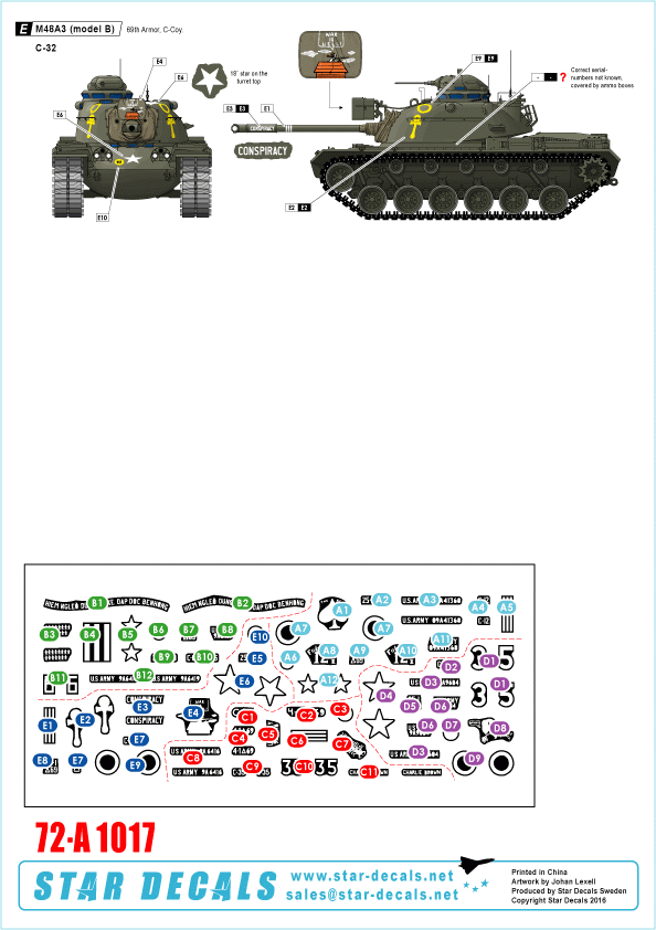 Star Decals 72-A1017 M67 Zippo. 1st Tank Battalion, M67A2 Flame tank 1/72 – immagine 2