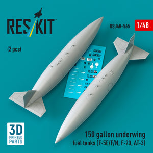 RESKIT RSU48-0565 150 gallon underwing fuel tanks (2 pcs) (F-5E/F/N, F-20, AT-3) (3D Printed) 1/48