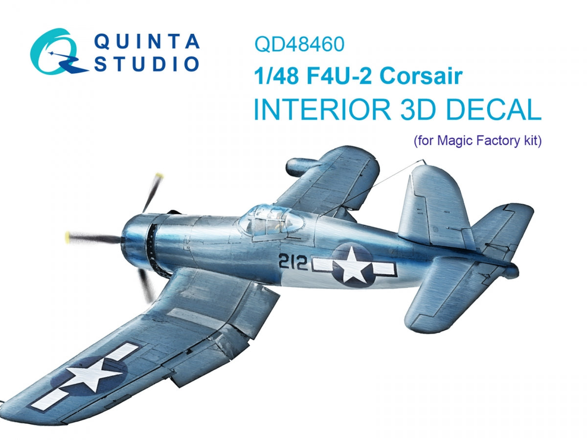 Intérieur coloré imprimé en 3D sur papier décalcomanie pour F4U-2 Corsair (Magic Factory) Quinta Studio QD48460, échelle 1/48