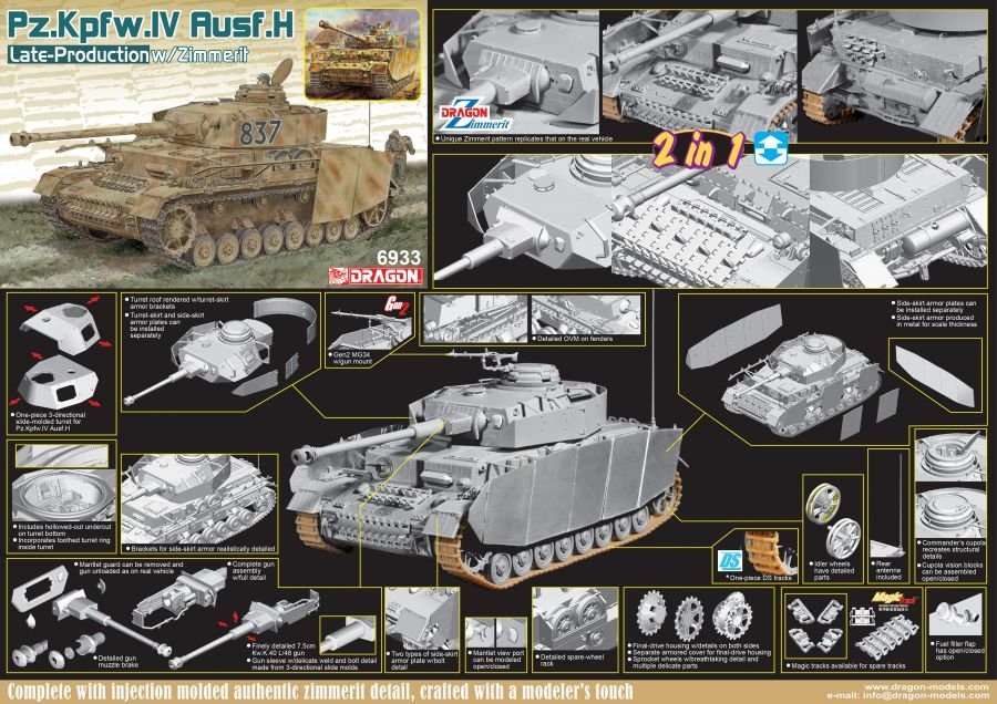 Dragon 6933 Pz.Kpfw.IV Ausf.H Late-Production w/Zimmerit 1/35 – zdjęcie 2
