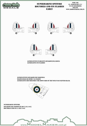 ModelMaker Decals IM48701 Supermarine Spitfire roundels and fin flashes - EARLY 1/48 – zdjęcie 2