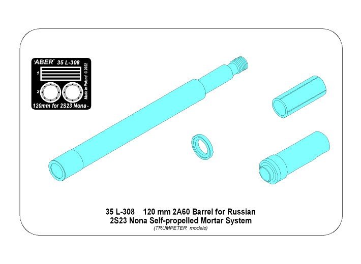 Aber 35L-308 120mm 2A60 barrel for Russian 2S23 Nona mortar 1/35 – image 2