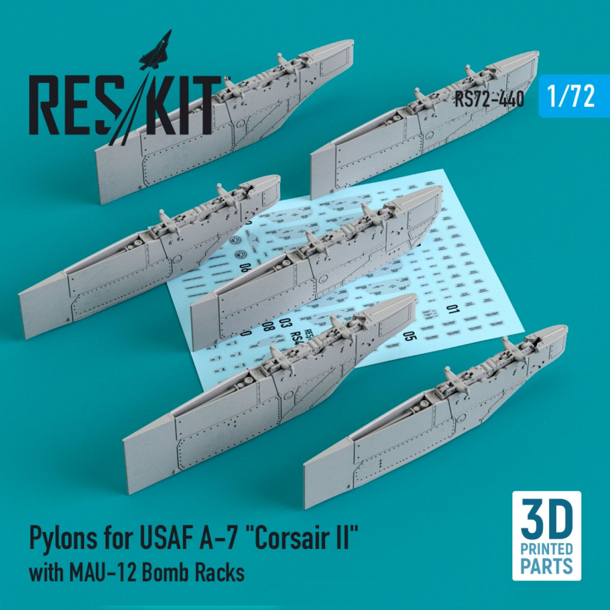RESKIT RS72-0440 PYLONS FOR USAF A-7 &amp;quot;CORSAIR II&amp;quot; WITH MAU-12 BOMB RACKS (3D PRINTED) 1/72