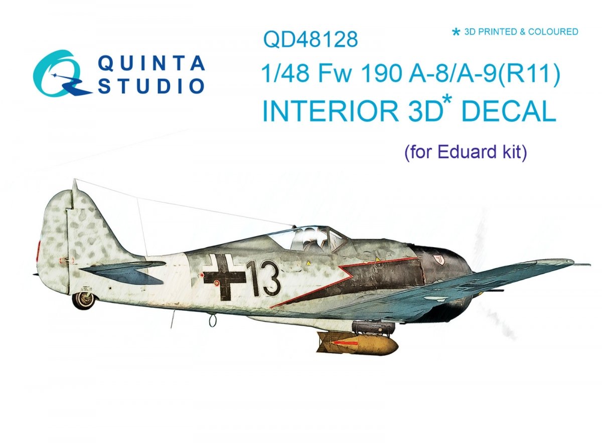 Quinta Studio QD48128 Fw 190 A-8/A-9 (R11) 3D-Printed &amp; colored Interior on decal paper (for Eduard kit) 1/48