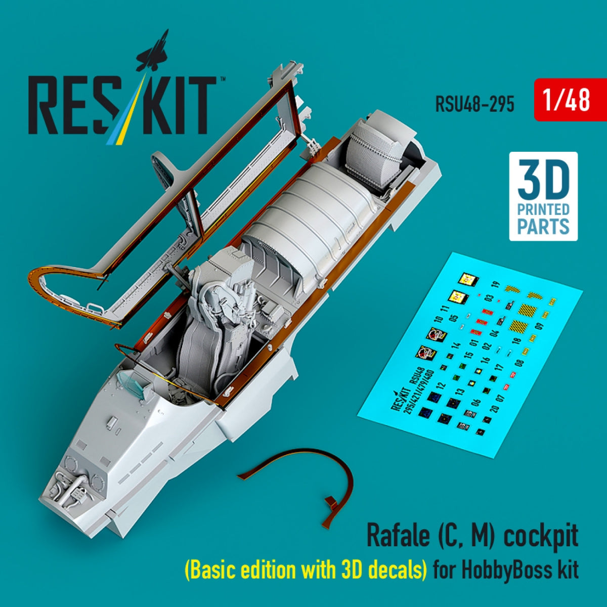 RESKIT RSU48-0295 Cockpit Rafale (C, M) (Édition de base avec décalcomanies 3D) pour maquette HobbyBoss (impression 3D) 1/48 