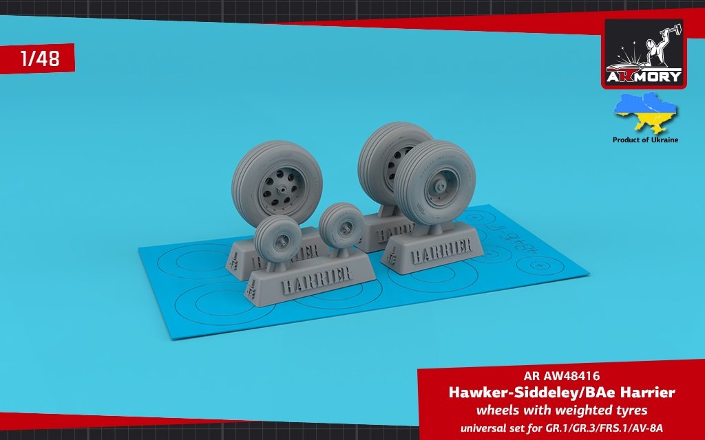 Armory Models AW48416 H.S. Harrier GR.1/GR.3/FRS.1/AV-8A wheels w/ weighted tyres 1/48