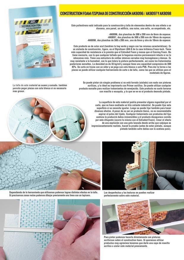 AK Interactive AK8098 CONSTRUCTION FOAM 6 AND 10MM BLUE FOAM HIGH DENSITY 195X295MM INCLUDES 2 SHEETS (pianka do budowy) – zdjęcie 4