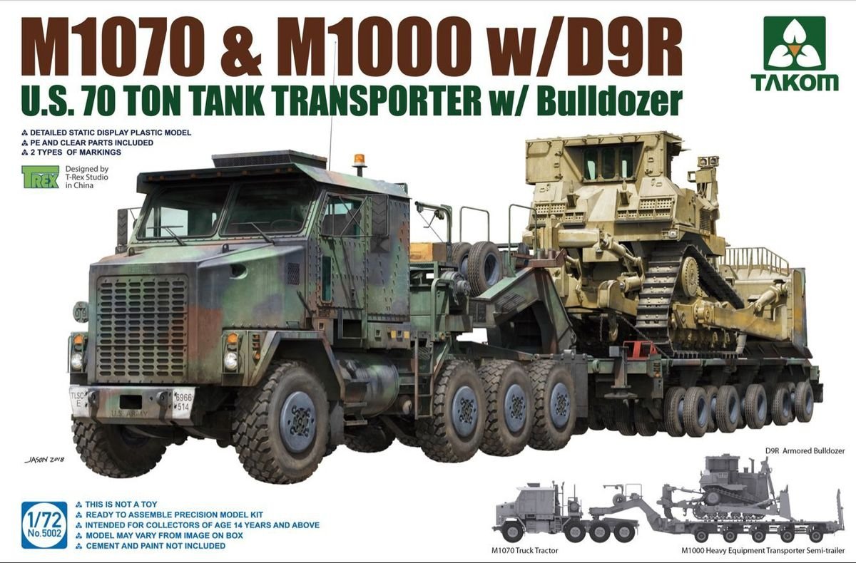 Takom 5002 U.S. M1070 & M1000 w/D9R U.S. 70 Ton Tank Transporter w/Bulldozer 1/72