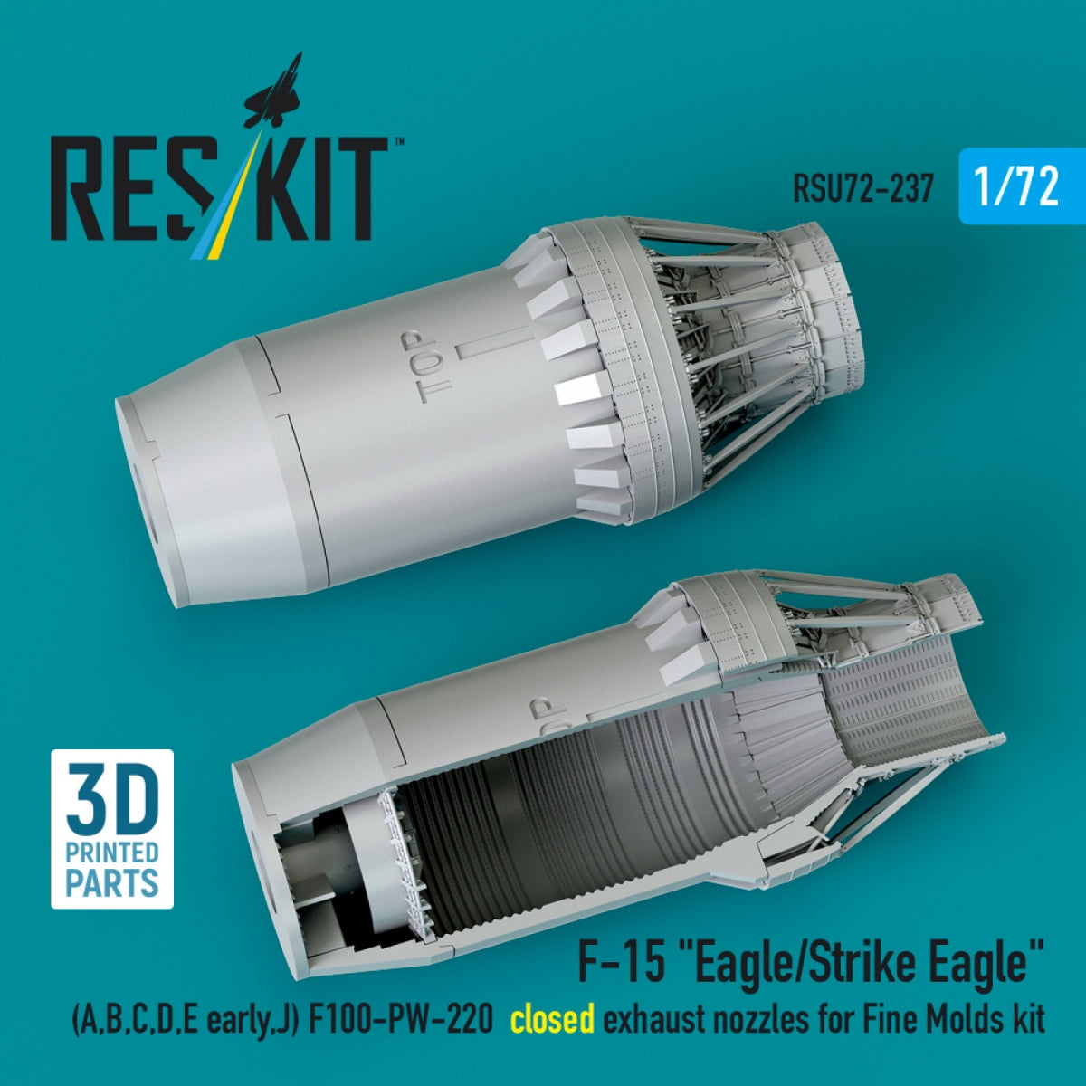 RESKIT RSU72-0237 F-15 "Eagle/Strike Eagle" (A,B,C,D,E early,J) F100-PW-220 closed exhaust nozzles for Fine Molds kit (3D Printed) 1/72