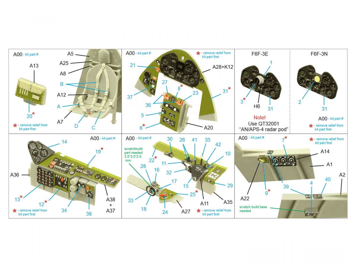 Quinta Studio QD32189 F6F-3E/N Hellcat 3D-Printed colored Interior on decal paper (Trumpeter) 1/32 – image 2