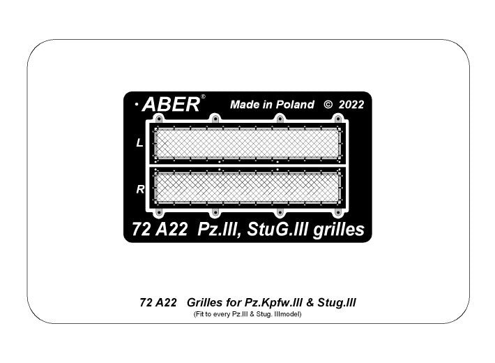 Aber 72A22 Grills for Pz.Kpfw.III &amp;amp; StuG III 1/72