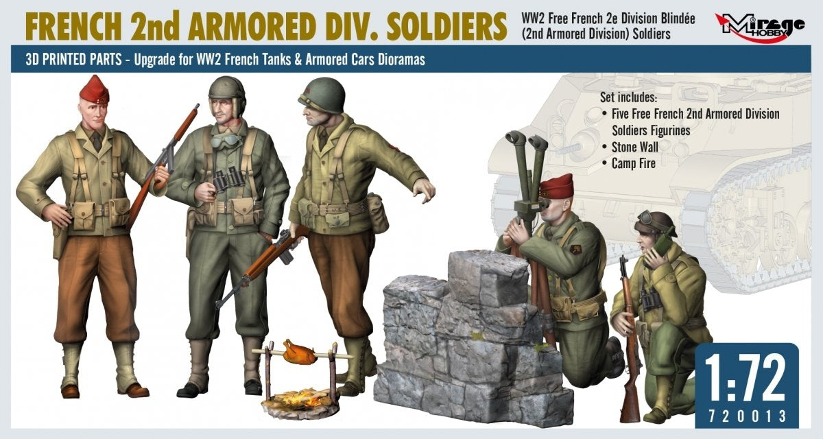 Mirage Hobby 720013 FRENCH 2nd ARMORED DIV. SOLDIERS WW2 Free French 2e Division Blindée (2nd Armored Division) Soldiers 1/72 – zdjęcie 4
