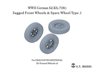 E.T. Model P35-132 WWII German Sd.Kfz.7(8t) Sagged Front Wheels &amp;amp; Spare Wheel Type.1 for Dragon / Trumpeter kit 1/35