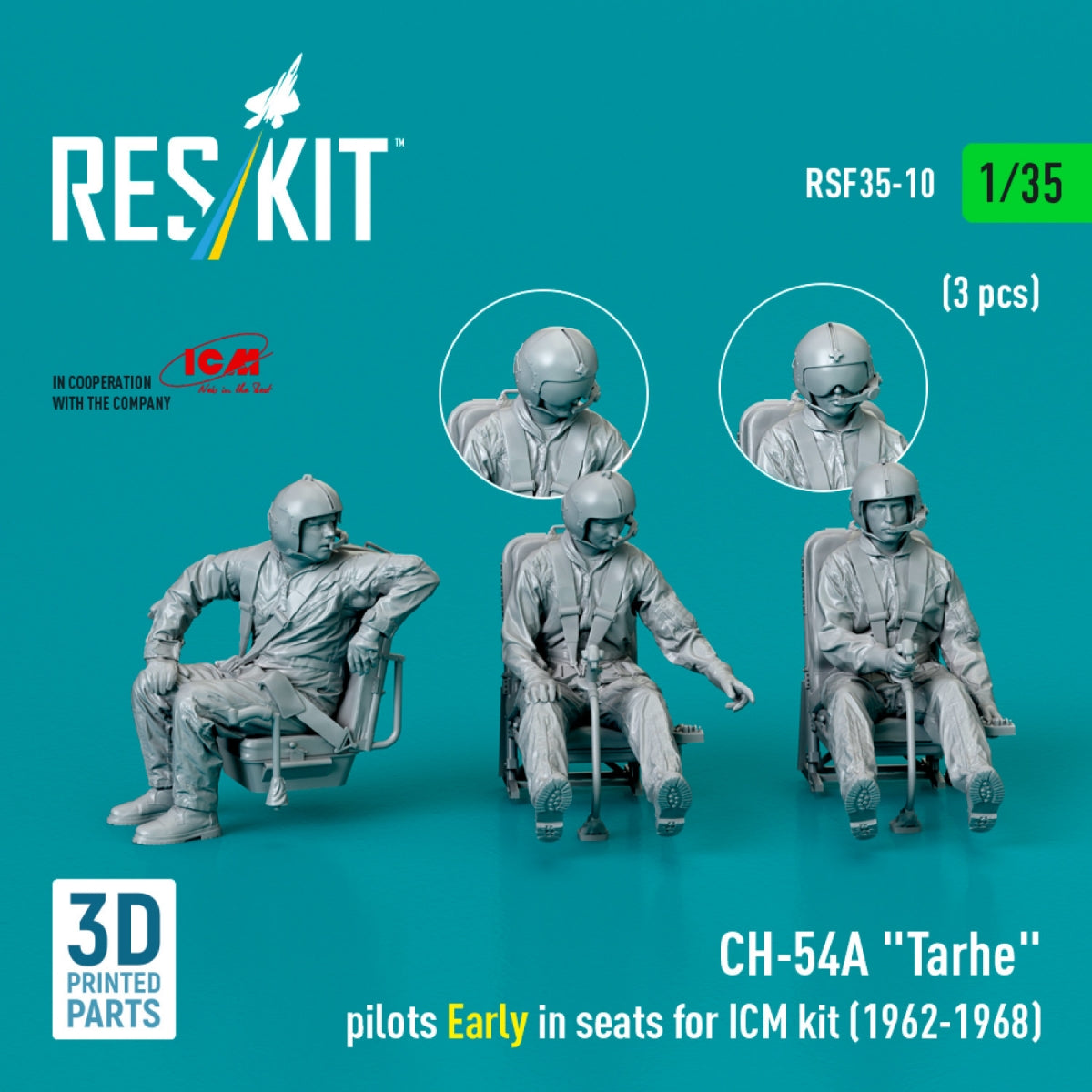 RESKIT RSF35-0010 CH-54A "Tarhe" pilots Early in seats for ICM kit (1962-1968) (3 pcs) (3D Printed) 1/35