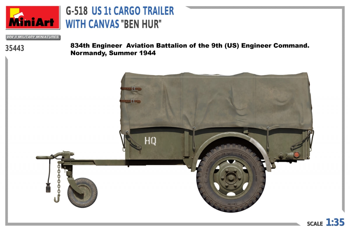 MiniArt 35443 G-518 US 1t CARGO TRAILER WITH CANVAS BEN HUR 1/35 – zdjęcie 3