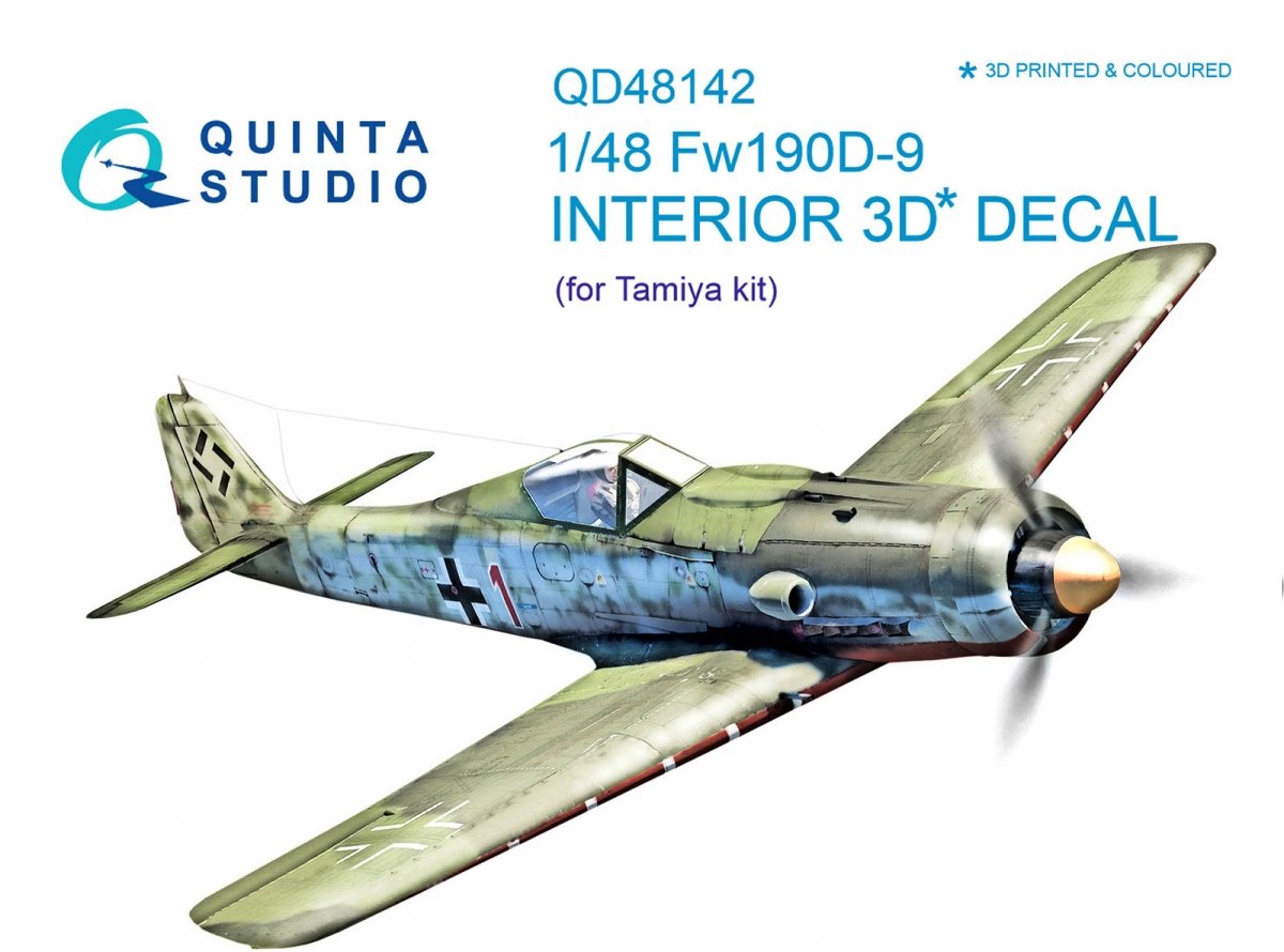 Quinta Studio QD48142 FW 190D-9 3D-Printed &amp;amp; coloured Interior on decal paper (for Tamiya kit) 1/48