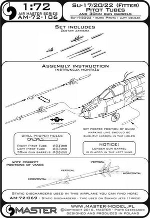 Master AM-72-106 Sukhoi Su-17, Sukhoi Su-20, Sukhoi Su-22 (Fitter) - Pilot Tubes and 30mm gun barrels 1/72 – zdjęcie 4