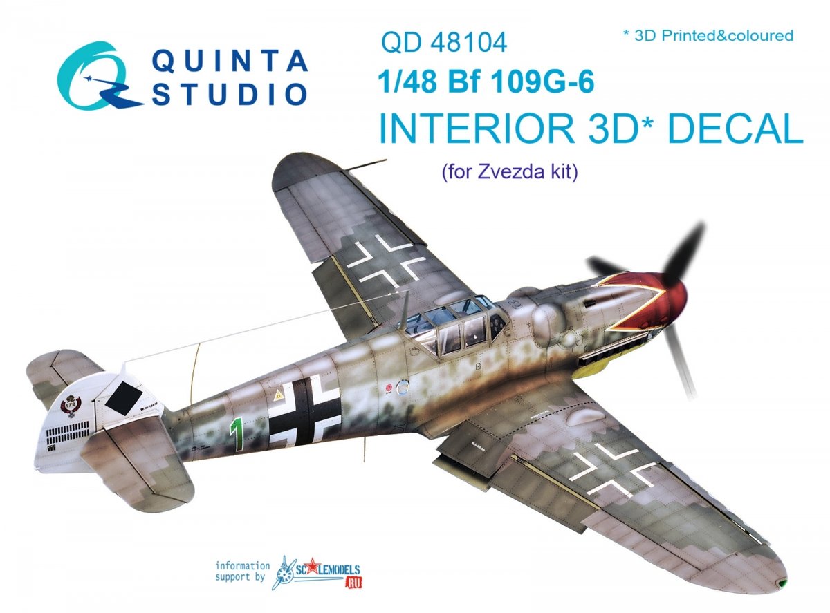 Quinta Studio QD48104 Bf 109G-6 3D-Printed &amp;amp; colored Interior on decal paper (for Zvezda kit) 1/48
