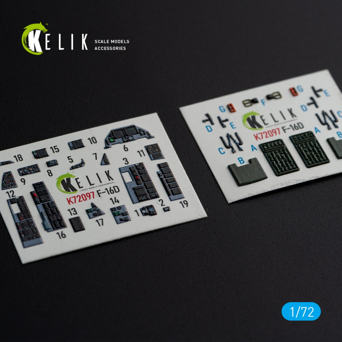 KELIK K72097 F-16D interior 3D decals for Revell kit 1/72