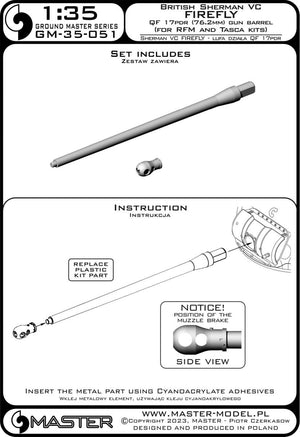 Master GM-35-051 Sherman VC Firefly - Ordnance QF 17pdr (76.2mm) gun barrel (for RFM and Tasca kit) 1/35 – zdjęcie 5