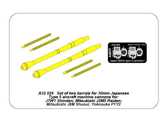 Aber A32026 Set of two barrels for Japanese 30 mm Type 5 aircraft machine cannons 1/32 – zdjęcie 9