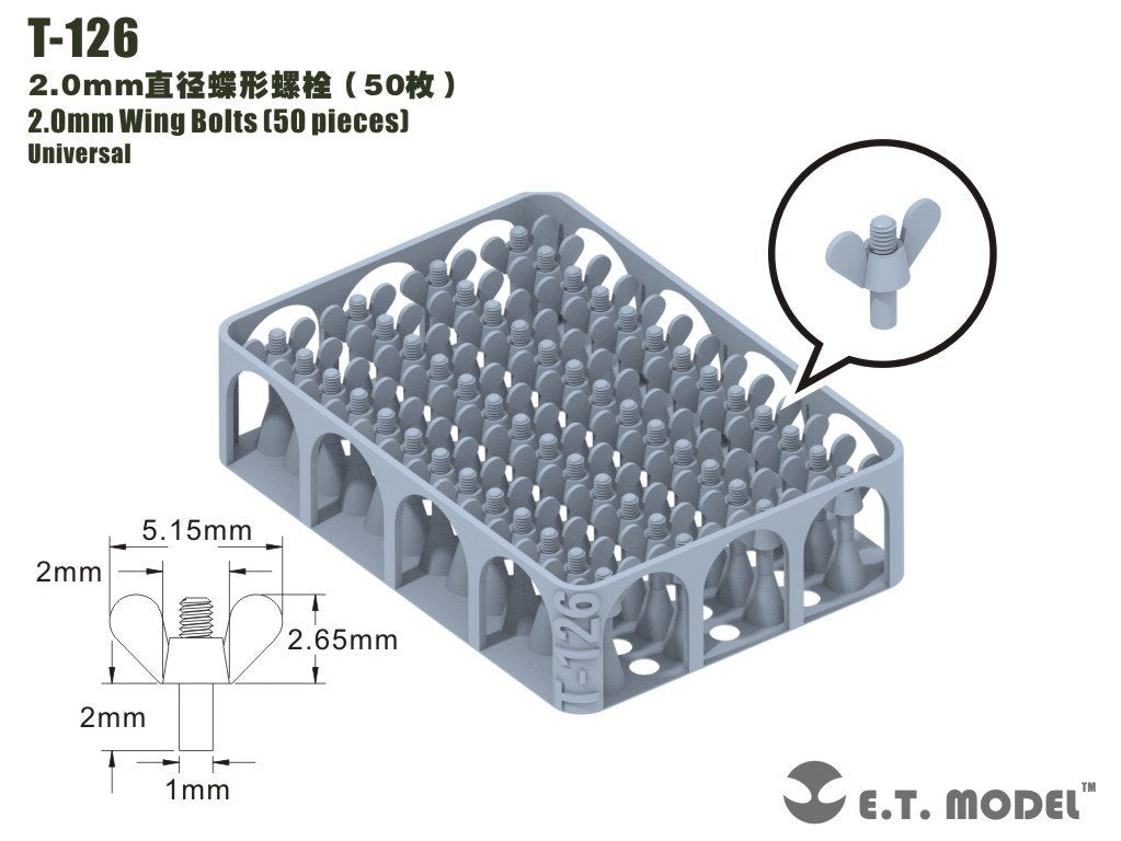 E.T. Model T-126 2.0mm Wing Bolts 50 pieces
