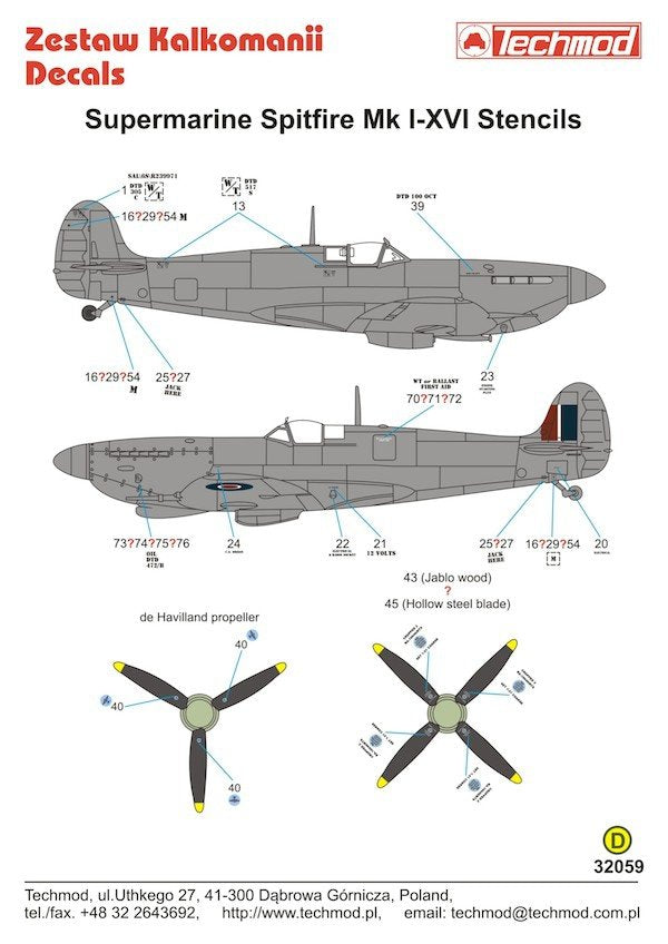 Techmod 32059 Spitfire Stencils 1/32 – zdjęcie 2