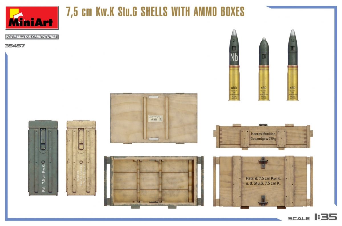 MiniArt 35457 7,5 cm Kw.K Stu.G SHELLS WITH AMMO BOXES 1/35 – zdjęcie 3