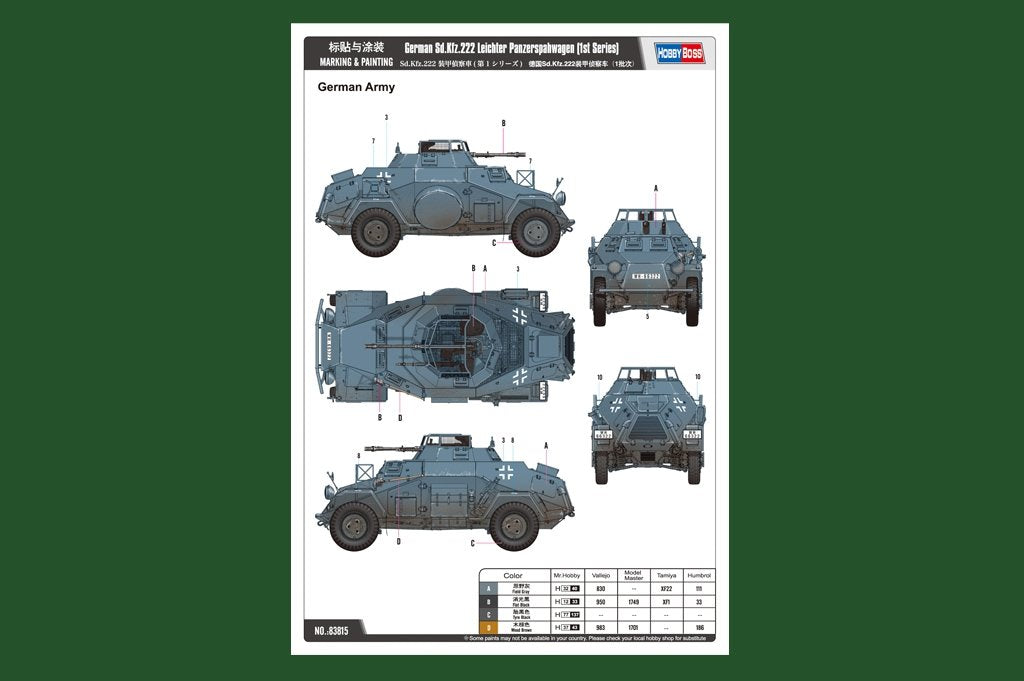 Hobby Boss 83815 German Sd.Kfz.222 Leichter Panzerspahwagen (1st Series) 1/35 – zdjęcie 2