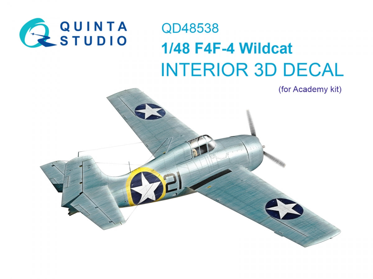 Quinta Studio QD48538 F4F-4 Wildcat 3D-Printed &amp;amp; colored Interior on decal paper (Academy) 1/48