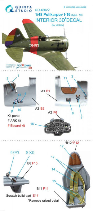 Quinta Studio QD48022 I-16 type 10 3D-Printed &amp;amp; coloured Interior on decal paper (for all kits) 1/48 – zdjęcie 6