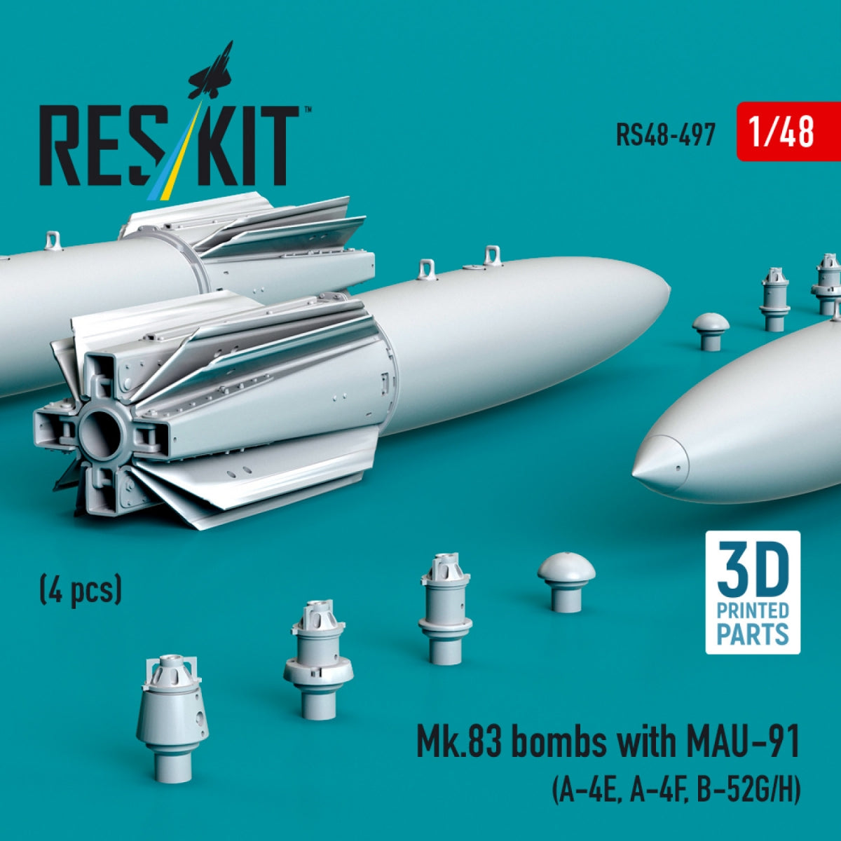 RESKIT RS48-0497 Mk.83 bombs with MAU-91 (4 pcs) (3D printed) 1/48 – zdjęcie 2