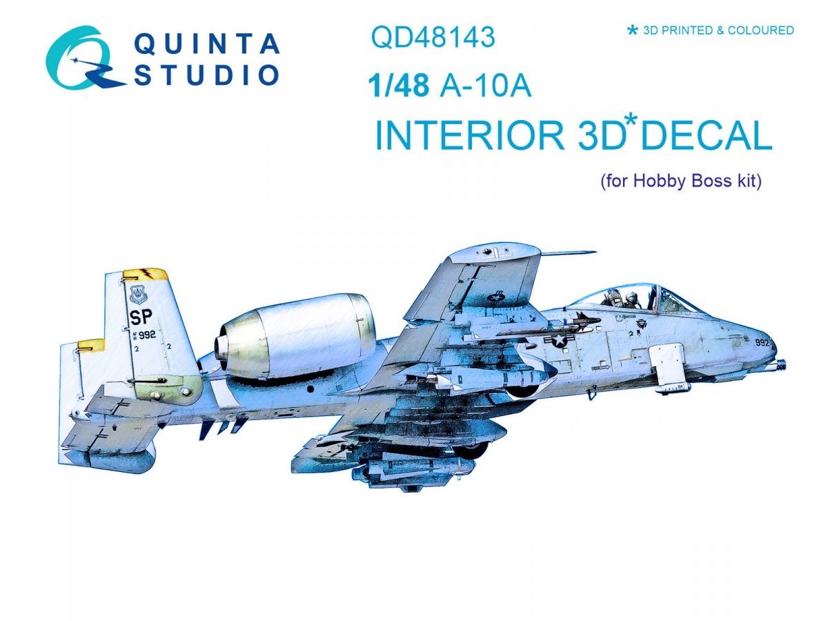 Quinta Studio QD48143 A-10A 3D-Printed &amp; colored Interior on decal paper (for Hobby Boss kit) 1/48
