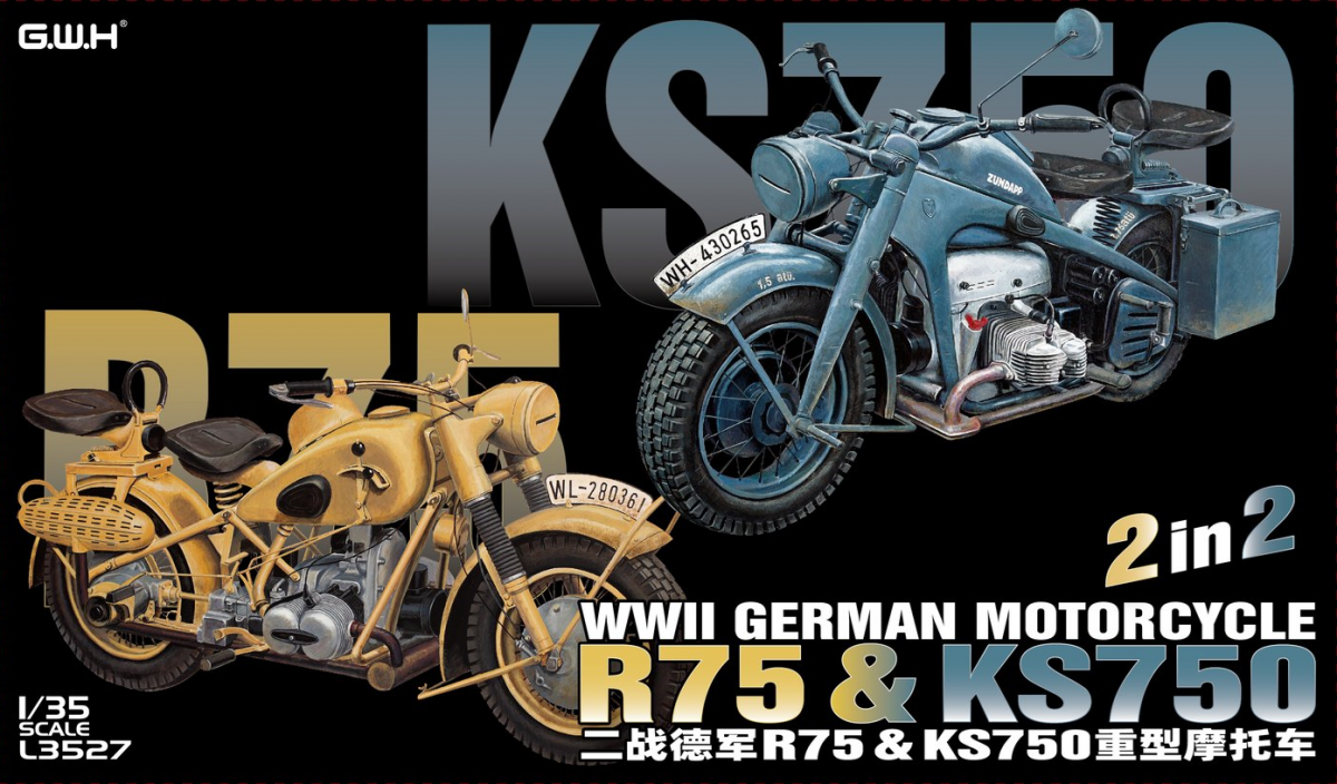 Great Wall Hobby L3527 WWII German Motorcycle R75 & KS750 2 in 2 1/35