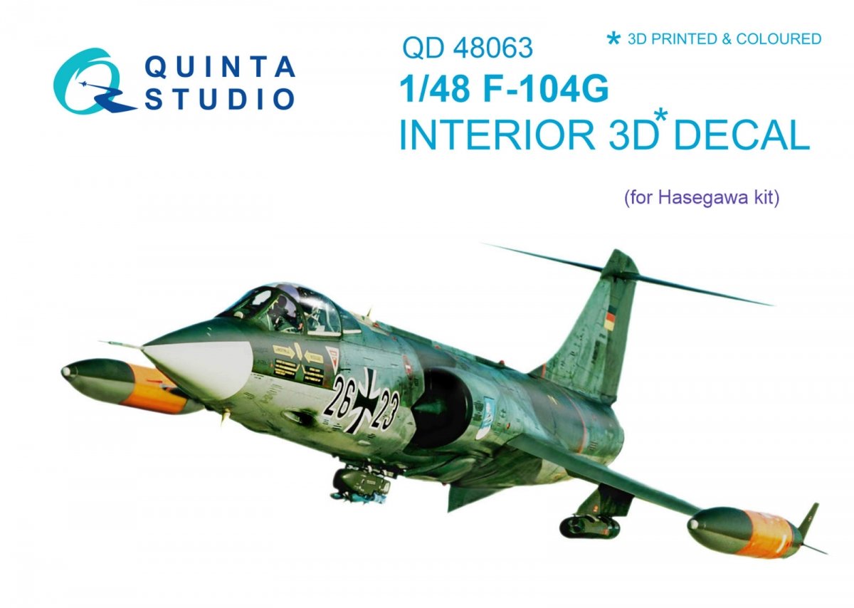 Quinta Studio QD48063 F-104G 3D-Printed &amp;amp; coloured Interior on decal paper (for Hasegawa kit) 1/48
