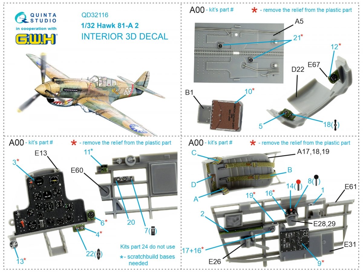 Quinta Studio QD32116 Hawk 81-A2 3D-Printed &amp;amp; colored Interior on decal paper (GWH) 1/32 – image 12