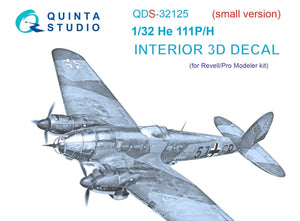 Quinta Studio QDS-32125 He 111 P/H 3D-Printed &amp;amp; colored Interior on decal paper (Revell/ProModeler) (small version) 1/32